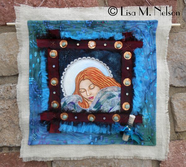 The Sea is my comfort the Moon is my rest Painted Art Quilt